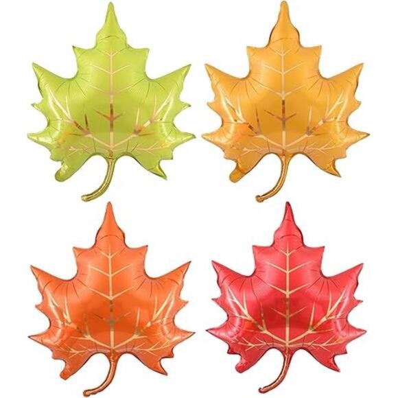 Fall Balloons Maple Leaf Foil Balloons 4Pcs Large Autumn Leaves - Picture 8 of 8